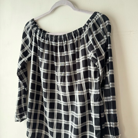 Rag & Bone | Greta Black and White Plaid Off Shoulder Top - Picture 3 of 12